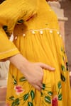 Shop_Amoree india_Yellow Cotton Embroidery, Sequins Round Neck Sunlit Blossom Dress _Online_at_Aza_Fashions