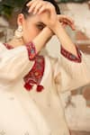 Buy_Amoree india_Ivory Cotton Embroidery, Tassels, Sequins V-neck Royal Charm Kali Kurta Set _Online_at_Aza_Fashions