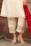 Amoree india_Ivory Cotton Embroidery, Tassels V-neck Floral Pattern Kurta Set _Online_at_Aza_Fashions