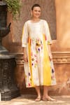 Shop_Amoree india_Multi Color Cotton Embroidery Round Neck Floral Sunshine Dress _at_Aza_Fashions