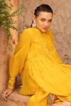 Buy_Amoree india_Mustard Cotton Embroidery Round Neck Marigold Charm Kurta With Pant _Online_at_Aza_Fashions