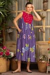 Buy_Amoree india_Purple Cotton Embroidery Round Neck Lavender Bloom Dress _at_Aza_Fashions