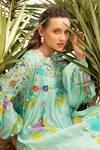 Amoree india_Mint Cotton Embroidery Round Neck Mehak Dress _Online_at_Aza_Fashions