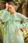 Shop_Amoree india_Mint Cotton Embroidery Round Neck Mehak Dress _Online_at_Aza_Fashions