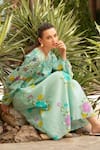 Amoree india_Mint Cotton Embroidery Round Neck Mehak Dress _at_Aza_Fashions