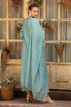 Shop_Amoree india_Teal Cotton Embroidery V-neck Meherbaan Angrkha Kurta Set _at_Aza_Fashions