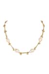 Shop_House Of Tuhina_Gold Plated Mallika Pearl Necklace _at_Aza_Fashions