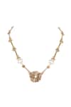 Shop_House Of Tuhina_Gold Plated Reja Floral Pendant Necklace _at_Aza_Fashions