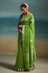 Dressfolk_Green Chanderi Zari, Vanya Handloom Saree With Unstitched Blouse Piece _Online_at_Aza_Fashions