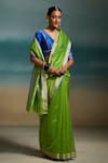 Shop_Dressfolk_Green Chanderi Zari, Vanya Handloom Saree With Unstitched Blouse Piece _Online_at_Aza_Fashions