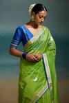 Dressfolk_Green Chanderi Zari, Vanya Handloom Saree With Unstitched Blouse Piece _at_Aza_Fashions