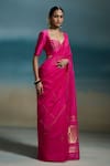 Shop_Dressfolk_Pink Handloom Cotton, Chanderi Zari Nayika Saree With Unstitched Blouse Piece _Online_at_Aza_Fashions