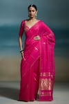 Buy_Dressfolk_Pink Handloom Cotton, Chanderi Zari Nayika Saree With Unstitched Blouse Piece _at_Aza_Fashions