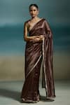 Buy_Dressfolk_Brown Chanderi Zari, Sequins Charita Saree With Unstitched Blouse Piece _at_Aza_Fashions
