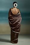 Shop_Dressfolk_Brown Chanderi Zari, Sequins Charita Saree With Unstitched Blouse Piece _at_Aza_Fashions