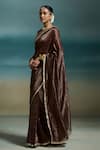 Buy_Dressfolk_Brown Chanderi Zari, Sequins Charita Saree With Unstitched Blouse Piece _Online_at_Aza_Fashions