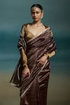 Shop_Dressfolk_Brown Chanderi Zari, Sequins Charita Saree With Unstitched Blouse Piece _Online_at_Aza_Fashions