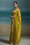 Dressfolk_Olive Green Chanderi Zari, Harshini Saree With Unstitched Blouse Piece _Online_at_Aza_Fashions