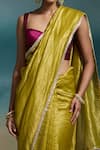Buy_Dressfolk_Olive Green Chanderi Zari, Harshini Saree With Unstitched Blouse Piece _Online_at_Aza_Fashions