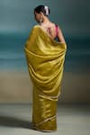 Shop_Dressfolk_Olive Green Chanderi Zari, Harshini Saree With Unstitched Blouse Piece _at_Aza_Fashions