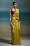 Shop_Dressfolk_Olive Green Chanderi Zari, Harshini Saree With Unstitched Blouse Piece _Online_at_Aza_Fashions