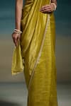 Dressfolk_Olive Green Chanderi Zari, Harshini Saree With Unstitched Blouse Piece _at_Aza_Fashions