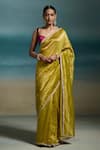 Buy_Dressfolk_Olive Green Chanderi Zari, Harshini Saree With Unstitched Blouse Piece _at_Aza_Fashions