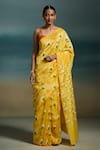 Buy_Dressfolk_Yellow Chanderi Harsya Printed Saree With Unstitched Blouse Piece _at_Aza_Fashions