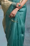Dressfolk_Teal Organza Zari, Beads Sukanya Handwoven Saree With Unstitched Blouse Piece _Online_at_Aza_Fashions