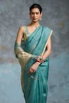 Shop_Dressfolk_Teal Organza Zari, Beads Sukanya Handwoven Saree With Unstitched Blouse Piece _Online_at_Aza_Fashions