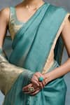 Buy_Dressfolk_Teal Organza Zari, Beads Sukanya Handwoven Saree With Unstitched Blouse Piece 