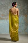 Shop_Dressfolk_Lime Organza Beads Ujjwala Saree With Unstitched Blouse Piece _at_Aza_Fashions