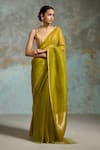 Buy_Dressfolk_Lime Organza Beads Ujjwala Saree With Unstitched Blouse Piece _at_Aza_Fashions