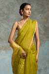 Shop_Dressfolk_Lime Organza Beads Ujjwala Saree With Unstitched Blouse Piece _Online_at_Aza_Fashions