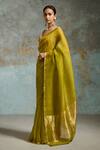Dressfolk_Lime Organza Beads Ujjwala Saree With Unstitched Blouse Piece _at_Aza_Fashions