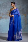 Dressfolk_Cobalt Organza Zari Utsavi Saree With Unstitched Blouse Piece _Online_at_Aza_Fashions
