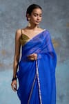 Dressfolk_Cobalt Organza Zari Utsavi Saree With Unstitched Blouse Piece _at_Aza_Fashions
