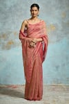 Buy_Dressfolk_Pink Tissue Zari Jhalak Saree With Unstitched Blouse Piece _at_Aza_Fashions