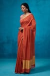 Shop_Dressfolk_Rust Chanderi Zari Aarzoo Handwoven Saree With Unstitched Blouse Piece _Online_at_Aza_Fashions