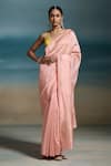 Buy_Dressfolk_Peach Chanderi Zari Dhriti Pre-draped Saree With Unstitched Blouse Piece_at_Aza_Fashions