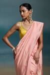 Dressfolk_Peach Chanderi Zari Dhriti Pre-draped Saree With Unstitched Blouse Piece_at_Aza_Fashions
