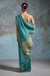 Shop_Dressfolk_Teal Organza Zari Sukanya Pre-draped Saree With Unstitched Blouse Piece_at_Aza_Fashions