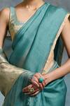 Buy_Dressfolk_Teal Organza Zari Sukanya Pre-draped Saree With Unstitched Blouse Piece