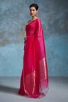 Buy_Dressfolk_Fuchsia Organza Zari Palasha Pre-draped Saree With Unstitched Blouse Piece_Online_at_Aza_Fashions