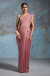 Buy_Dressfolk_Pink Organza Zari Kriti Pre-draped Saree With Unstitched Blouse Piece_at_Aza_Fashions