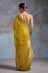 Shop Dressfolk Yellow Organza Zari Vaishali Pre-draped Saree With Unstitched Blouse Piece at Aza Fashions Shop_Dressfolk_Yellow Organza Zari Vaishali Pre-draped Saree With Unstitched Blouse Piece_at_Aza_Fashions