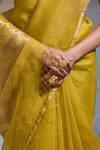 Dressfolk Yellow Organza Zari Vaishali Pre-draped Saree With Unstitched Blouse Piece at Aza Fashions Dressfolk_Yellow Organza Zari Vaishali Pre-draped Saree With Unstitched Blouse Piece_at_Aza_Fashions