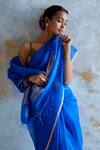 Dressfolk_Cobalt Organza Zari Utsavi Pre-draped Saree With Unstitched Blouse Piece_Online_at_Aza_Fashions