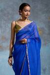 Shop_Dressfolk_Cobalt Organza Zari Utsavi Pre-draped Saree With Unstitched Blouse Piece_Online_at_Aza_Fashions