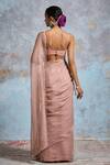 Shop_Dressfolk_Peach Tissue Tisya Pre-draped Saree With Unstitched Blouse Piece_at_Aza_Fashions